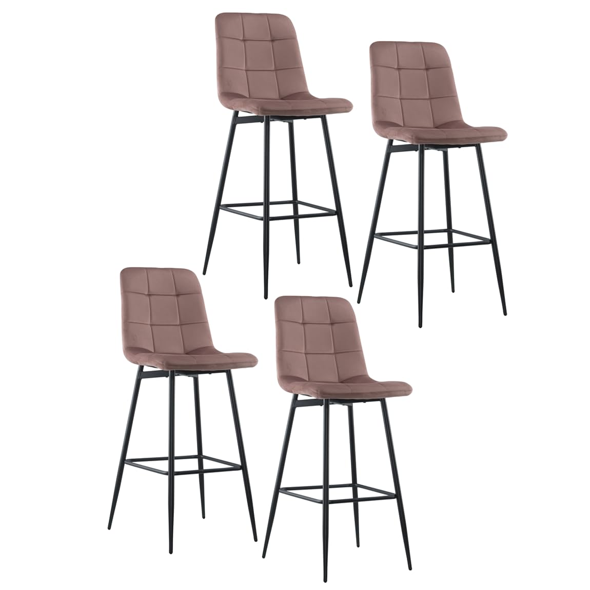 Mediawave Store - Set 4 Sgabelli Bar e Cucina in Velluto Morbido VELVETTE | Design Moderno con Schienale Alto e Robusta Struttura in Metallo Nero | Poggiapiedi Integrato (Rosa antico)