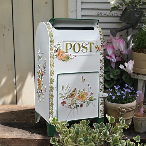 Vintage Wedding Mailbox Post Box Large Metal Wedding Decor Card Box Mail Boxes with Slot & Lid Flower Bird Design for Retro Antique Baby Birthday Shower Graduation Party Reception Gift by SenJchicwd - Image 3