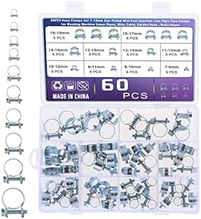 HSEAMALL60PCS Fuel Injection Hose Clamps,7-18mm Zinc Plated Steel Adjustable Pipe Hose Clip Tube Clamps