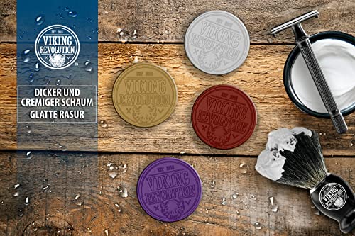 Foto von Viking Revolution Rasierseife Herren - Rasier Seife zur Verwendung mit Rasierpinsel & Schale für eine Sanfte Nassrasur, Shaving Soap, Rasierseife Set - 4er-Packung, je 70 g