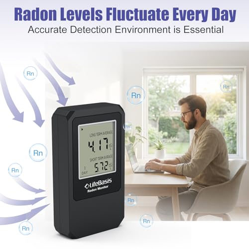 Life Basis Home Radon Detector, Portable Radon Tester for Home with Long and Short Term Radon Monitoring 0-500 pCi/L Range Battery Operated (Including Battery) - Image 4