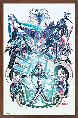 Trends International Hatsune Miku - Hello Wall Poster, 22.375" x 34", Mahogany Framed Version