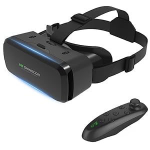 VR Headset for Samsung and Android Phones – Anti-Blue Eyes Protected HD Lenses, VR Goggles for All Smartphone /4.7-6.0in (Black) (with Handle)