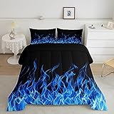 Feelyou Flame Bedding Bed Set Kawaii Decor Comforter Set for Kids Boys Women Blue Flame Comforter Chic C Quilt with 1 Pillowcases 2Pcs Bedding Twin