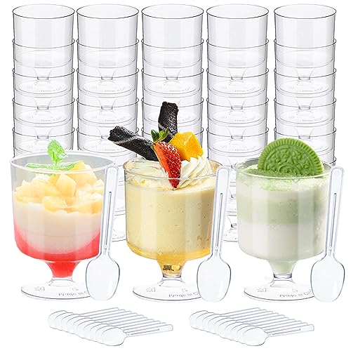 50 Pack Clear Plastic Dessert Cups with Spoons 5 oz Mousse Cup Parfait Cups Clear Dessert Cups, Disposable Appetizer Cup,Dessert Shooter Cups for Home Party Wedding Drinking Dessert Ice Cream