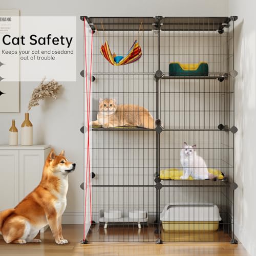 Oneluck Gaiolas grandes para gatos de 4 camadas de 47,2 polegadas DIY cercadinho de metal destacável
