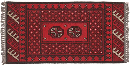 Afghan Teppich Akche Aqcha Handgeknüpft 50x100 Rot Geometrisches Muster Wolle 19 Cover