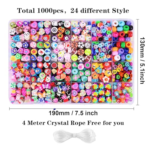 Bbita S001 1000Pcs Polymer Clay Beads Bracelet Making Kit, 24 Style Cute Fun Beads Fruit Flower Animal Cake Butterfly Heart Beads Charms For Jewelry Necklace Earring Making Diy Accessories thumb #3