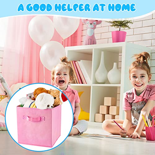 12 Pcs Cube Storage Bin 11'' Collapsible Storage Cubes Foldable Cube Storage Organizer Bins Fabric Bins Storage Basket Fabric Cubby Boxes For Shelf (Sky Blue, Purple, Pink, Rose) #TOP6