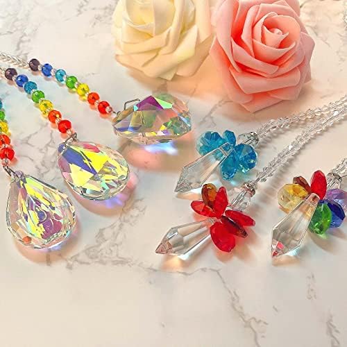 ELECLAND 6Pcs Window Hanging Crystal Rainbow Suncatcher Beads Chain, Rainbow Maker Prism Pendant Crystal for Window Curtain Wedding Decorations