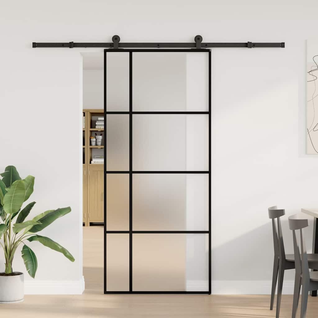 Puerta corredera con set herrajes vidrio ESG aluminio 90x205 cm, puerta corredera vidrio
