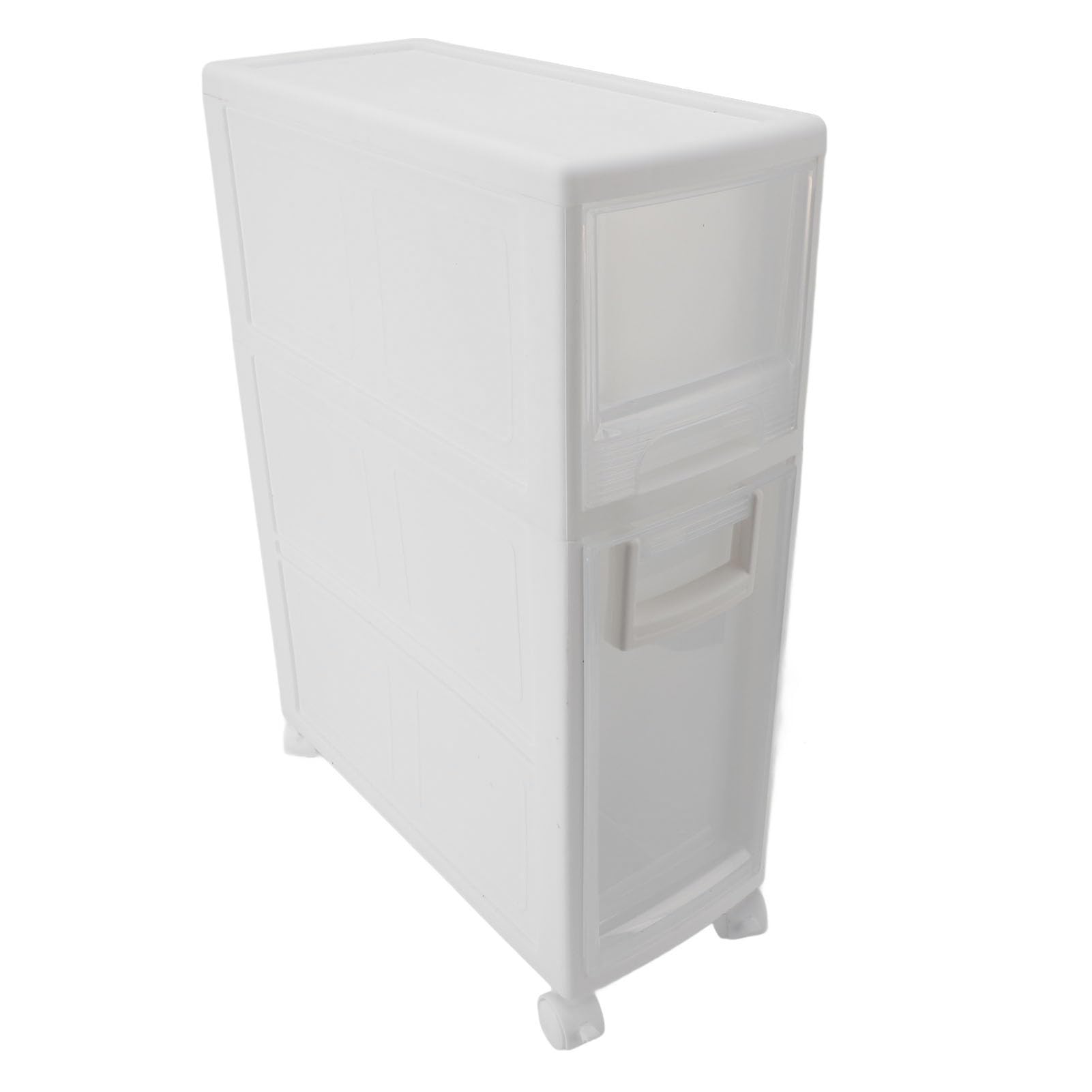 plplaaoo Badezimmerspeicherschrank Plastik Schmaler schlanker Organizer Kleiner Eckschrank mit 2 Schubladen und 4 Rädern für Toilettenpapier Küche Wäsche (16 cm)