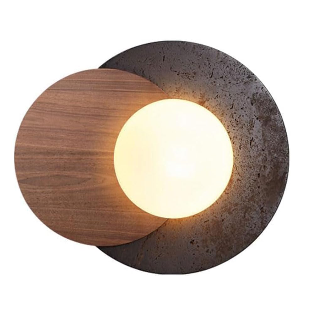 SSBHDM Natural Black Travertine Wall Sconce, G9 Base Spherical Glass Wall Light, Vintage Farmhouse Style Wood Wall Lamp, Living Room Corridor Staircase Decoration Lighting Fixtures