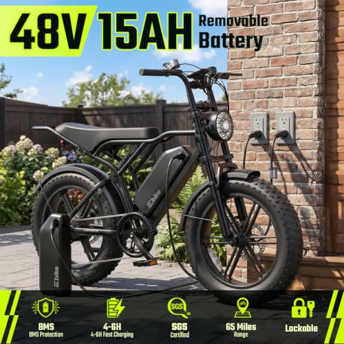 Image of TS TST GRP LLC Electric Bike for Adults, 1500W Peak Motor Ebike, 20 inch x 4.0 inch Fat Tire E Bike, 48V 15Ah Removable Battery, Dual Suspension, Disc Brakes, LCD & APP Control, for Commuting Off-Road