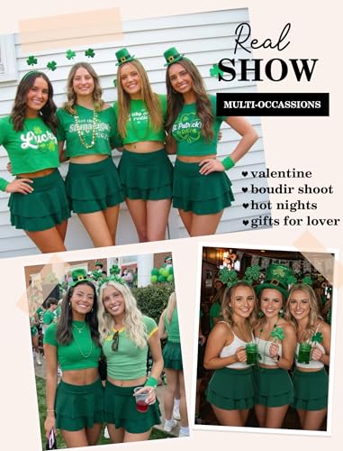 Ropa interior verde con mini falda plisada para uso diario 2