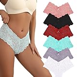 Sexy Underwear for Women Lace Panties V-Waist Shorts Breathable Cheeky Lingerie Lightweight Calzones para Mujer 6 Pack (M)