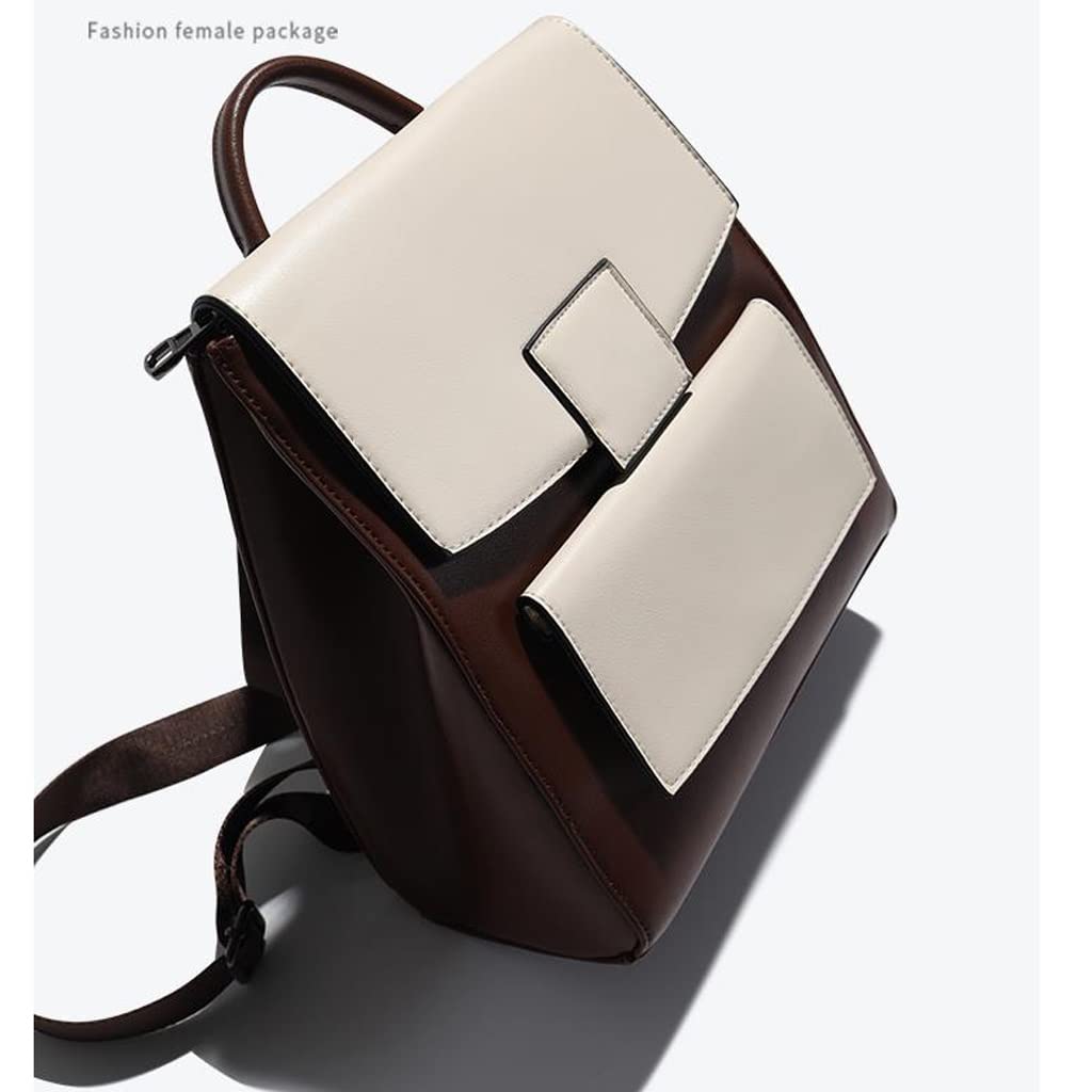 Mochila de Color en Contraste Moda for Mujer Mochila de Cuero de Moda Que combina con Todo Bolso de Escuela de Piel de Vaca con Cera de Aceite (Color : Cowhide)