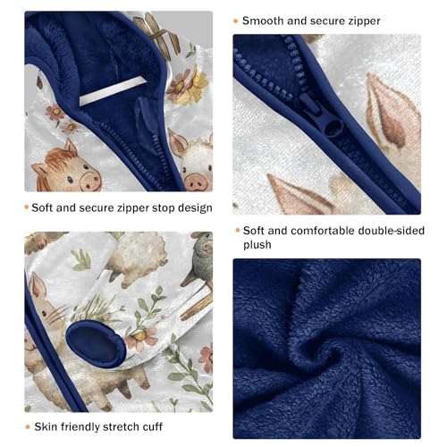 Flowers Farm Animals Toddler Fleece Jacket Girl Boys Hooded Fleece Jacket Coat Warm Outwear Zip-up 3-10T3