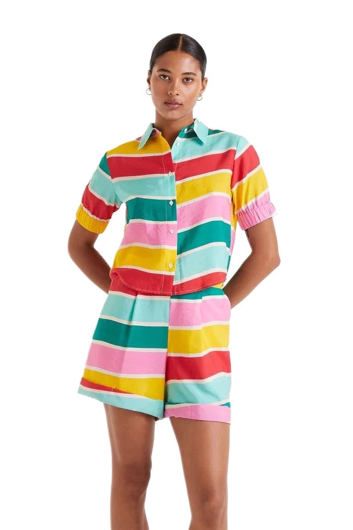 Compañía Fantástica Women's Multicolour Compania Fantastica Colour Wave Bright Patterned Short Sleeve Shirt