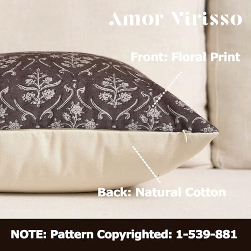 Amor Virisso Floral Pillow Covers 20x20 Inch Farmhouse Block Print Pillow Cover Accent Square Neutral Modern Decorative Throw Pillow Covers for Living Room Couch Bed Sofa Chair, Dark Brown by Amor Virisso - Used condition - Image 2