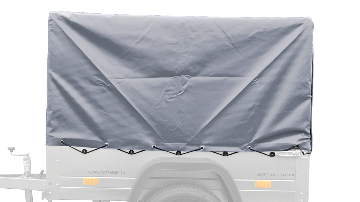 UNITRAILER Hochplane 80 cm in Grau für Garden Trailer 150 Kipp PKW Anhänger, wasserdichte hohe Abdeckplane für 150x106 cm Ladefläche mit elastischer Schnur