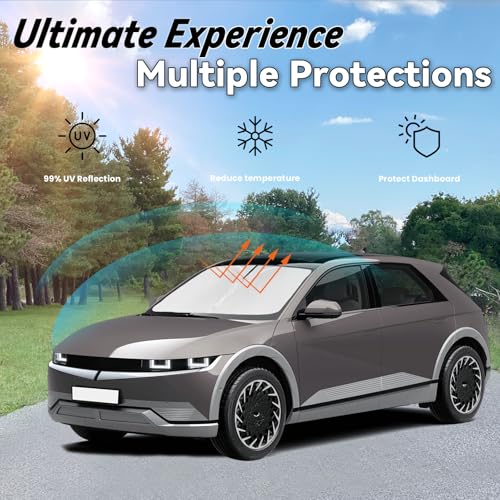 Image of Car Front Windshield Sun Shade for Ioniq 5 2022-2024, Car Window SunShades Shield Cover Sun Visor Protector with 240T Reflective Fabric UV & Sun Heat Protection Accessories