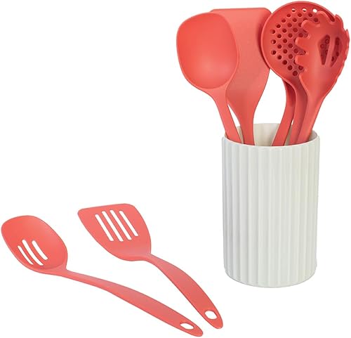 Miniatura 3 de Glad Juego de utensilios de cocina, 8 piezas, herramientas de cocina antiadherentes con soporte para utensilios, cuchara de nailon, cucharón,