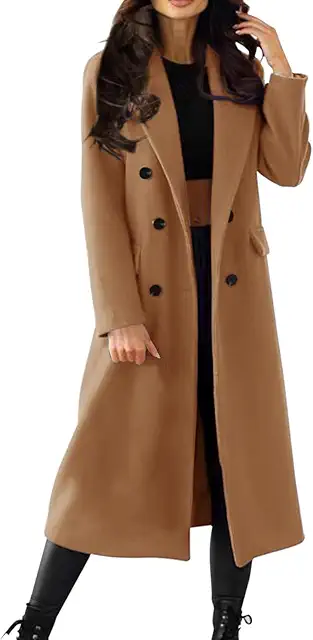 Women's Elegant Wool Double-Breasted Trench Coat with Large Collar