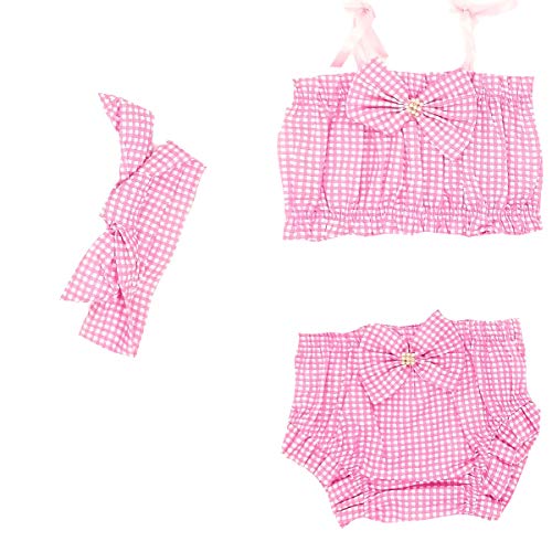 Kit Roupa de Bebe Com Babado Blusinha + Calcinha+Turbante Cor:Rosa;Tamanho:P