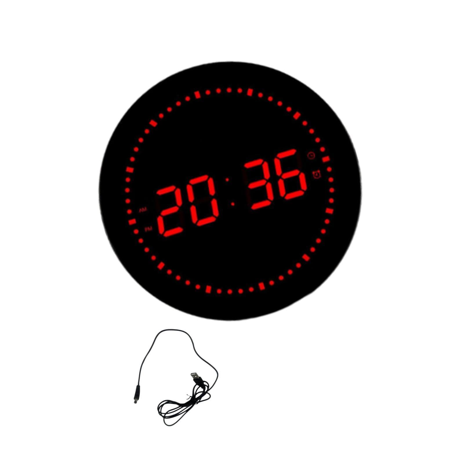Fenteer LED Horloge numérique Horloge de Bureau réveil Rond Horloge Murale pour Le Bureau de l'école, Rouge numérique