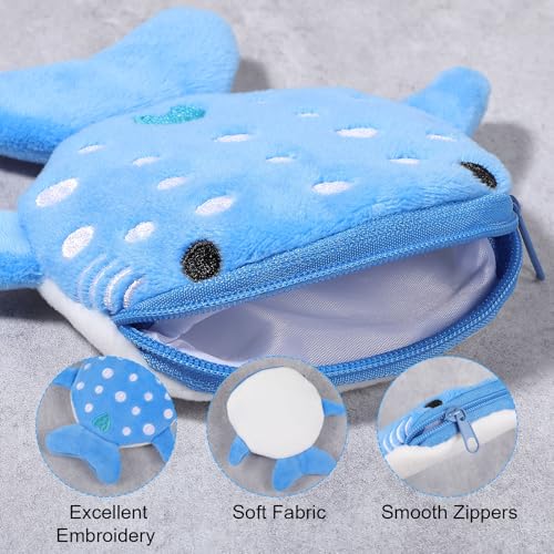 Giantree 4 Cute Whale Shark Coin Purses, Fun and Practical Plush Shark Coins Purse, Cute Zipper Keychain Wallet, Women's Small Embroidered Fish-Shaped Marine Animal Coin Purse for Girls and Women4