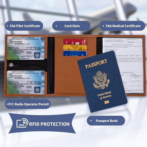 Pilot Wallet Passport Holder for Travel - RFID Blocking Genuine Leather Travel Document Holder with Gift Box Passport Wallet for Pilots Men and Women2