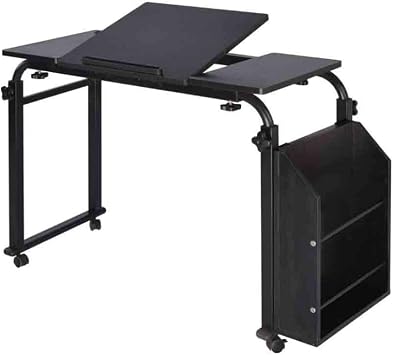 Overbed Desk with Wheels, Medical Bed Tray Rolling Hospital Bed Table Mobile Over Bed Computer Desk Laptop Table Height and Length Adjustable Black