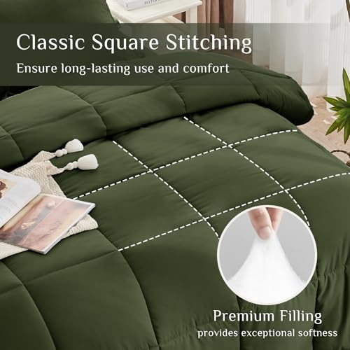 JOLLYVOGUE California King Comforter Set, Ultra-Soft Bed in a Bag Cal King Size 7 Pieces, Oeko-TEX Certified Bedding Set with Down Alternative Comforter, Sheets, Pillowcases & Shams, Olive Green by JOLLYVOGUE - Image 3