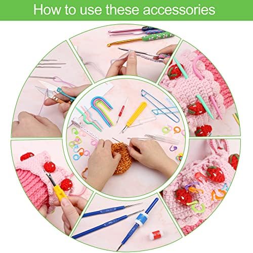 106 Pcs Crochet Hooks Set, Ergonomic Soft Grip Handles Crochet Hooks, Clay Crochet Hooks Set, Blue Lace Crochet Hooks, Crochet Hook with Blunt Big Eye Needle for Beginners and Crochet Lovers