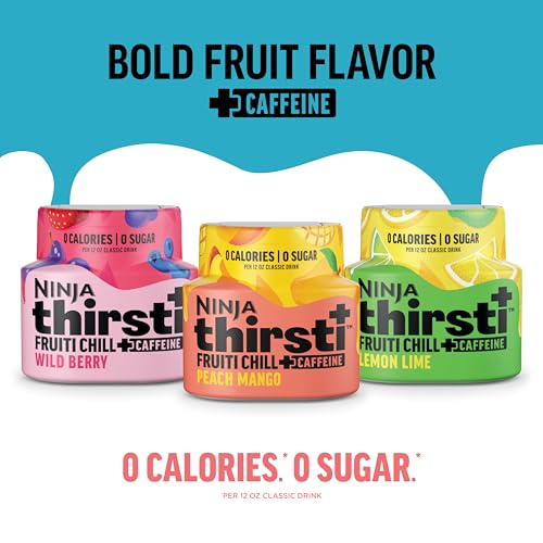Ninja Thirsti Flavored Water Drops, FRUITI CHILL+ Peach Mango, Bold Fruit Flavor with Caffeine,Sparkling or Still, Zero Calories, Zero Sugar, Makes 17, 12oz drinks, 3 Pack, WCFPCMGAM - Image 2