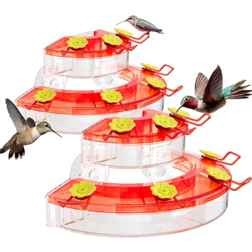Birdream 2 Pack Window Hummingbird Feeders for Outdoors, with Strong Suction Cups & 7 Feeding Ports,