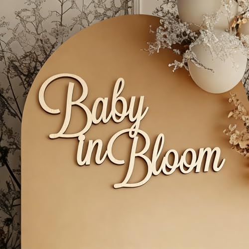 Wooden Baby in Bloom Sign for Baby Shower Decorations, Hanging Elegant Wall Decoration for Pregnancy Celebration, 1st Birthday, Baptism Balloons Arch Backdrop, Nursery Room Decorations