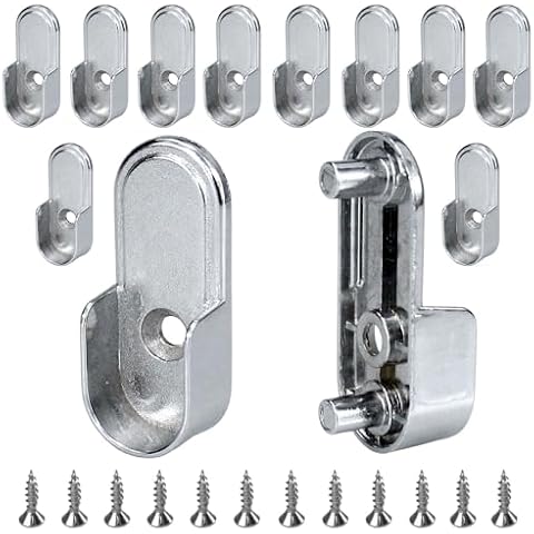 HDbonemu 12Pcs Wardrobe Bracket Zinc Alloy Closet Rod Holders 15mm x 30mm Oval Closet Rod End Supports (Single Hole) with Rear Facing 6.5mm Pins… Cover