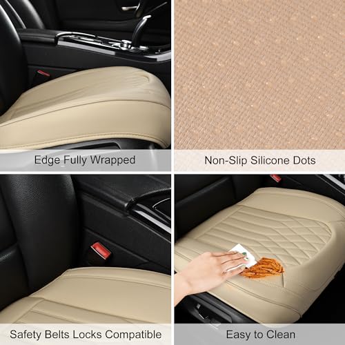 Image of BWTJF 2 Pack Front Car Seat Bottom Covers, Universal Auto Seat Cushions, Nappa Leather Full Wrapping Edge Compatible with Most of Vehicles - SUVs /Sedans /Pickup Trucks, Beige