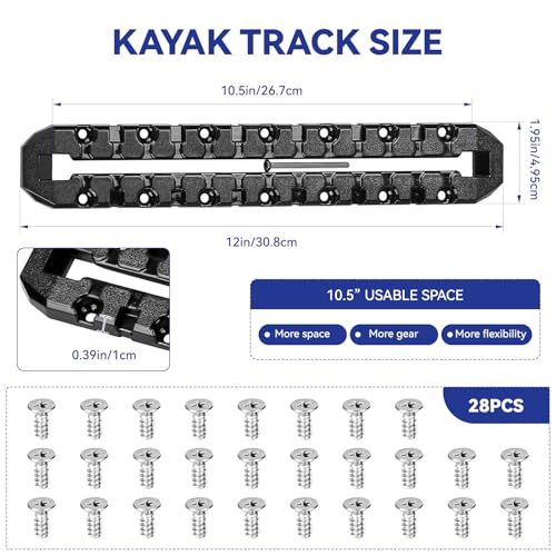 2 Pack Kayak Track Mount 12”, 10.5” Usable Kayak Track Rail, PC Rail Mounting System for Fishing Rod Holder, Anchor & Gear with 28 Stainless Screws, Compatible with YakAttack Hobie Lifetime Kayak by RPBKE - Image 3
