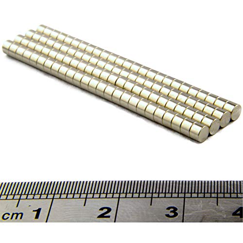 Power Magnet Store 3 mm de diámetro x 2 mm de grosor Neo Disco imanes de neodimio. Grado N42 pequeño pero fuerte. Tira de aprox. 200 G Círculo Redondo, 25.4mm x 25.4mm