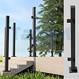 Black 304 Stainless Steel Glass Railing Post with Clamps for 8-12mm Glass for Indoor & Outdoor Balustrade,Balcony,Terrace,Deck,Stairs, Pool,Garden, and Railing (Corner Post, 37.4 inch/ 95 cm)