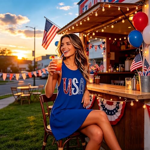 Image of Roshop Womens Juneteenth Flag Sleeveless Dress 4th of July Patriotic Swing Sundress with Pockets