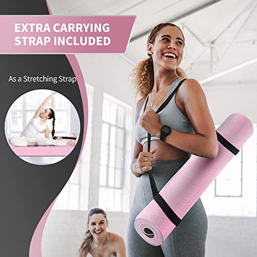Cambivo Extra Wide Yoga Mat For Women And Men (72"X 32"X 1/4"), Eco-Friendly Sgs Certified, Large Tpe Exercise Fitness Mat For Yoga, Pilates, Workout (6Mm, A-Pink) #TOP6