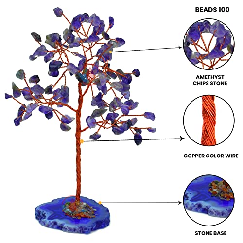Image of REMEDYWALA Charged Amethyst Crystal Tree with Agate Slice Base for Reiki Healing (100 Beads)