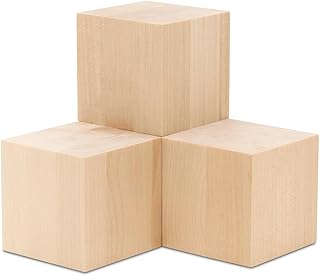 5" Large Wood Cubes, Pack of 3 Square Wood Block for DIY, Wooden Blocks for Crafts and Decor, by Woodpeckers