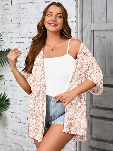 Image of AusLook Plus Size Cardigan for Women Short Sleeve Lightweight Open Front Shrug with Pockets for Dresses and Layering 1X-5X