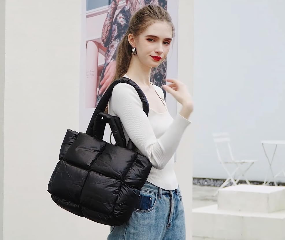 Puffer Tote Bag, Quilted Puffy Purse, Cute Padded Winter Shoulder Bags, Lightweight Down Handbag for Women Work Travel3