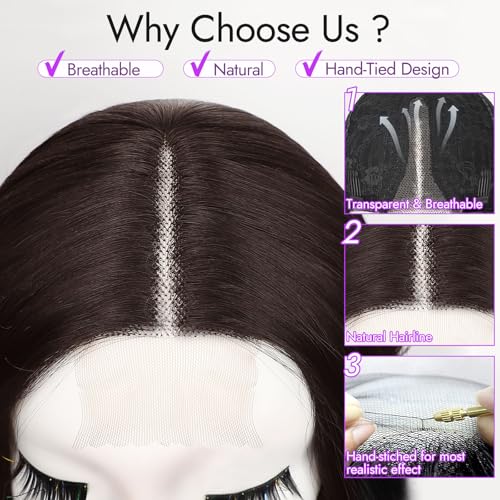 Image of Eawwii Wigs for Women Ombre Brown Highlight,Wavy Synthetic Lace Wig 18 Inch | Glueless 4x1 Lace Hairline, Heat-Resistant Fiber,Short Bob Wave Style,Natural Appearance for Everyday Cosplay